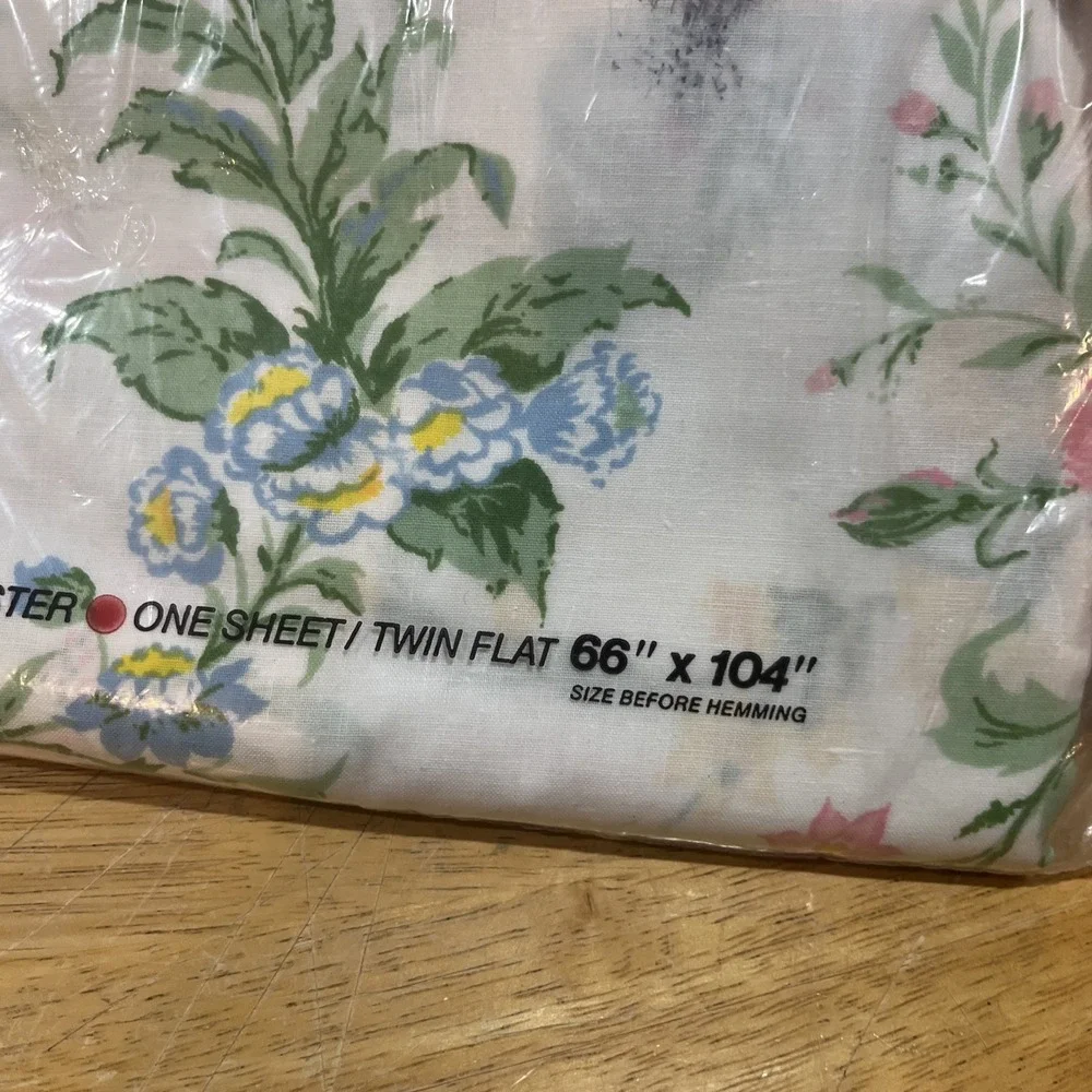 Vtg Muslim Floral Country Cottage Twin Flat Sheet  by‎ Sears NOS Irregular